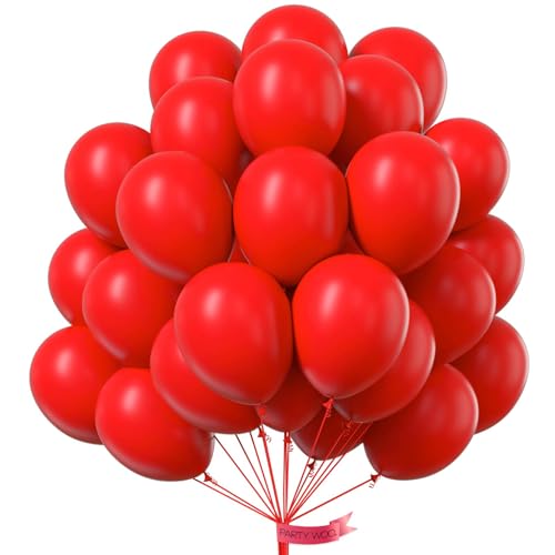 PartyWoo Red Balloons 50pcs 12 Inch Red Helium Balloons for Birthday Graduation Bachelorette Citizenship Firefighter Straw...
