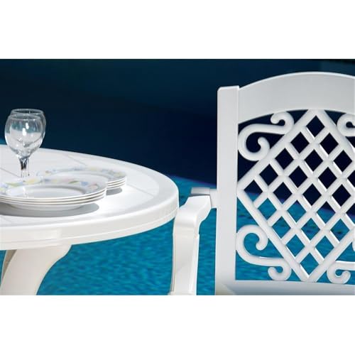 Pemberly Row 5 Piece Set 42" Round Resin Patio Table and 4 Resin Chairs in White