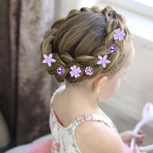 20 PCS Purple Flower Hair Clips for Women,Rhinestone Pearl Hair Barrettes Hairpins,Cute Small Hair Clips Purple Hair Acces...