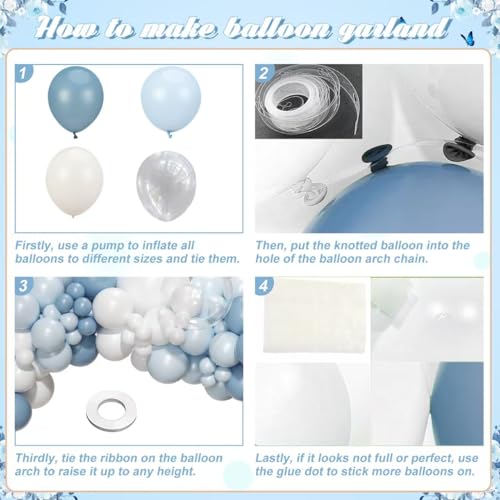 Dusty Blue Balloon Arch Kit 126 Pcs Light Blue and White Balloon Arch Garland Kit Include Macaron Balloons for Wedding Bir...