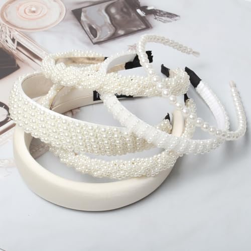 Cuizhiyu 5PK White Pearl Headbands for Women Girls Cute Pearl dainty Headbands Bling Faux Pearls Hairbands Wedding Hair Ac...