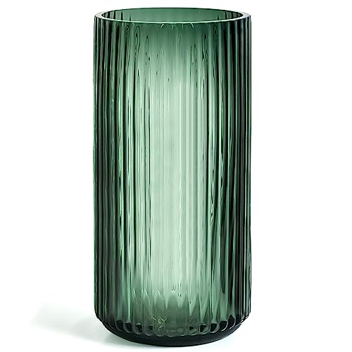 Muyan 9.8" Flower Vase for Decor Ribbed Glass Vase Modern for Centerpieces Desktop Home Office Dining Living Room Wedding...
