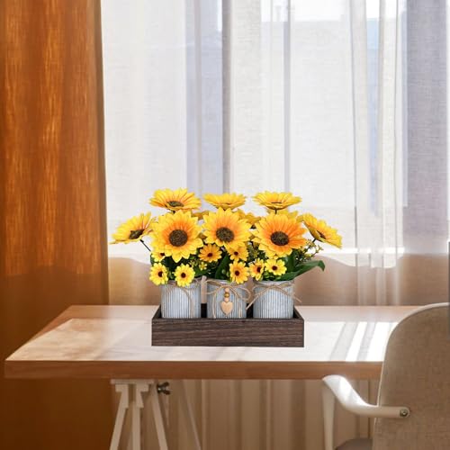 HEMYLU Sunflowers Artificial Flowers Decorations, Sunflower Table Centerpieces for Wedding, Artificial Flower Arrangement ...