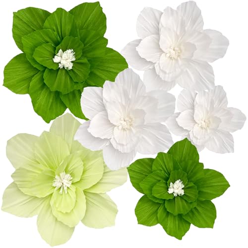 Erastom 6PCS Paper Flowers Artificial Wall Decor 3D Tissue Paper Flowers Wedding Birthday Room Decor Green Emerald Bridal ...