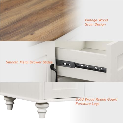 WAMPAT Modern Coffee Table with Storage Cabinet, White Coffee Tables for Living Room, Wood Rectangle Center Table with Dra...