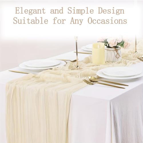 4 Pack Ivory Cheesecloth Table Runner 20 x 120 inch Gauze Table Runners 10 FT Long,Semi Sheer Cheese Cloth Fabric Table Ru...