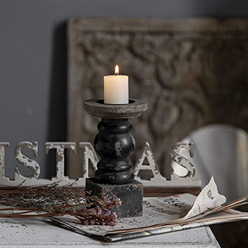 Wooden Black Candle Holder, Decorative Candle Holders for Table, Rustic Pillar Candle Holder, Table Centerpieces for Dinin...