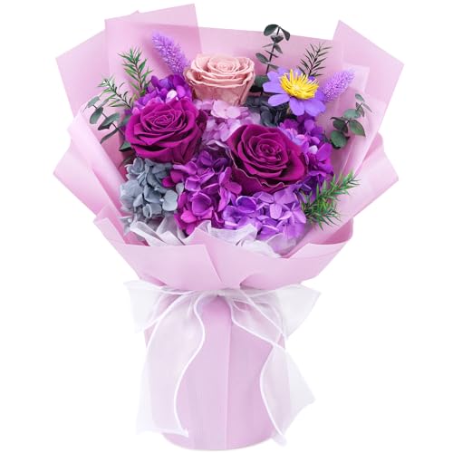 Waipfaru Preserved Flowers, Purple Fresh Bouquet with Gift Box, Flowers for Delivery Prime, Forever Flowers for Women Birt...