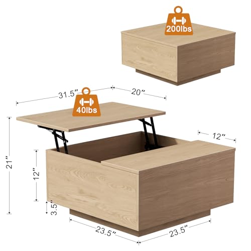 FABATO Lift Top Coffee Table, Wood Square Coffee Table with Storage, Farmhouse Coffee Tables with Hidden Storage Compartme...
