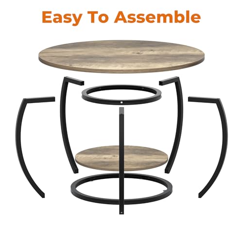 GreenForest Round Coffee Table with 2-Tier Open Storage, 27.6 inch Small Circle Coffee Tables with Adjustable Feet, Modern...