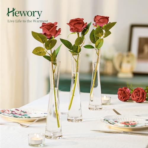 Hewory Glass Bud Vases for Centerpieces Set of 6, Handmade Modern Clear Small Skinny Decorative Single Flower Vase, Minima...
