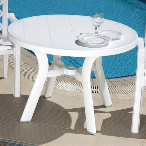 Pemberly Row 5 Piece Set 42" Round Resin Patio Table and 4 Resin Chairs in White