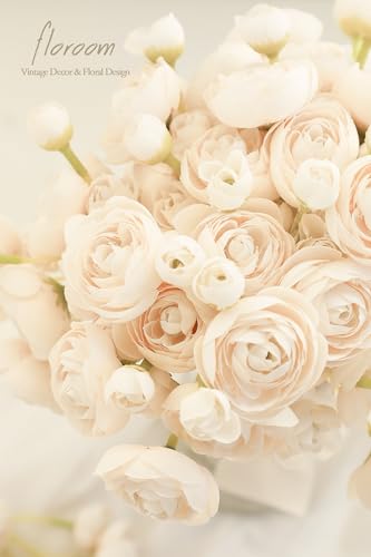 Floroom Ranunculus Artificial Flowers 18 Pcs Champagne Faux Silk Mini Ranunculus Bulk Fake Wedding Filler Flowers for DIY ...