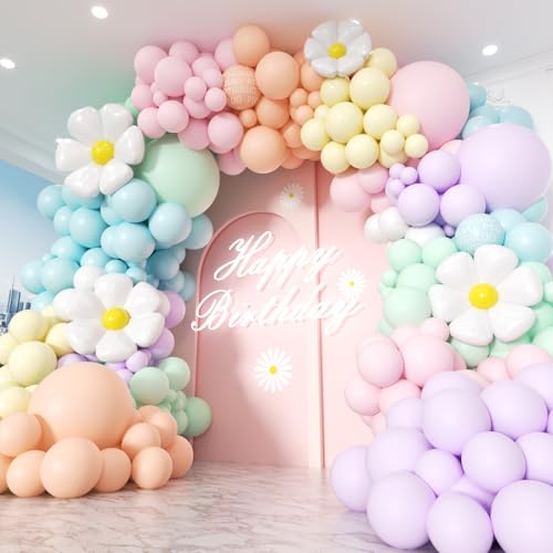 PTGOLUO Daisy Pastel Balloon Garland Kit 171Pcs Pastel Macaron Balloon Arch Kit with Daisy Flower Balloons for Birthday Ba...