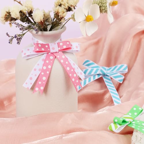 LaRibbons 3/8 Inch 100 Yards Grosgrain Ribbon Set 10 Yd/Roll 10 Rolls Striped and Polka Dot Spring Easter Craft Ribbon for...