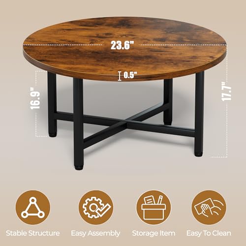 FURMORENE Coffee Table, 23.6" Small Coffee Tables, Brown Round Coffee Tables for Living Room, Floor Table for Sitting on T...