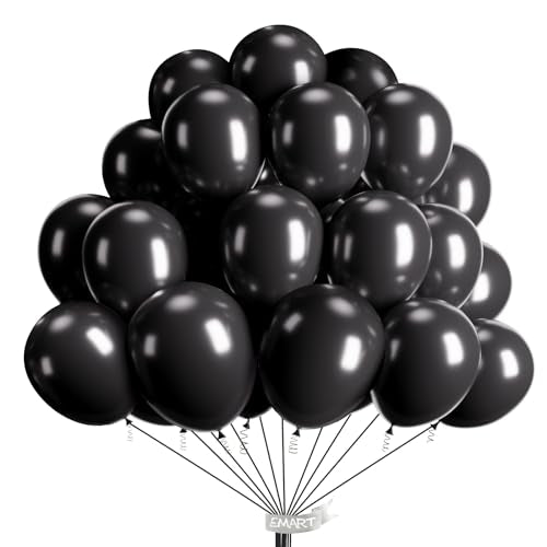 EMART 100pcs Black Balloons 12 inch with Ribbon, Latex Helium Quaility for Birthday Party Baby Shower Wedding Graduation H...