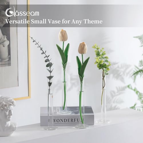 Glasseam Glass Bud Vase for Centerpieces, Small Flower Vases Set of 4Pcs Clear Single Rose Cylinder Centerpieces - 7.87" T...