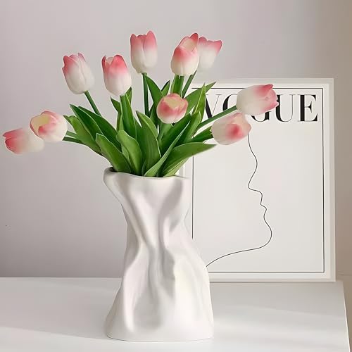 Paper Bag Vase for Flower, Unique Crinkle Design White Ceramic Vase, Flower Vase for Aesthetic Home Decor, Wedding Dinner ...