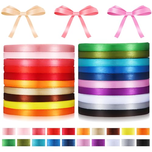 Unittype 20 Rolls Rainbow Satin Ribbon 500 Yd Long Solid Color Assortment Ribbons for Gift Wrapping 20 Colors for Crafts H...