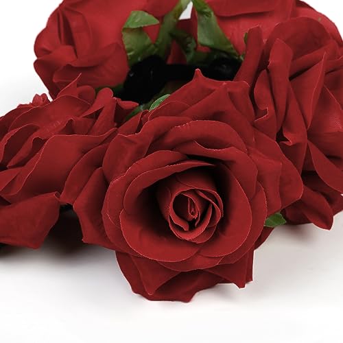 WOVOWOVO Rose Flower Crown Floral Headbands for Women Red Fake Roses Headband for Festival Halloween Cosplay Costume Party...