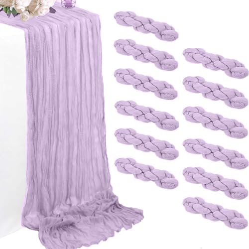 12 Pack Lilac Purple Cheesecloth Table Runners 35 x 118 Inch Rustic Boho Gauze Lavender Table Runner for Wedding Arch, Par...