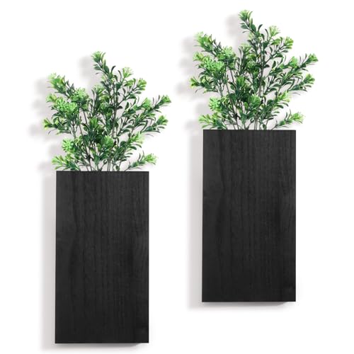 Vesici Wood Wall Planter Vase with Artificial Plants Indoor Plants Holder Pocket Farmhouse Wooden Wall Flower Vase Hanging...