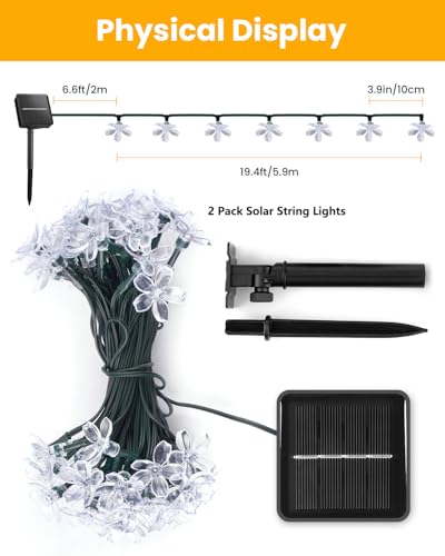 Brightown 2 Pack Total 52FT 120 LED Solar String Lights Flower Outdoor Waterproof Fairy Lights for Garden Yard Fence Patio...