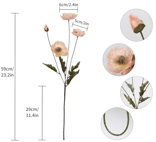 IPOPU Artificial Poppy Silk Flowers 6pcs Poppy Flowers Artificial Realistic Faux Flowers for Vase for Home Decor Indoor fo...