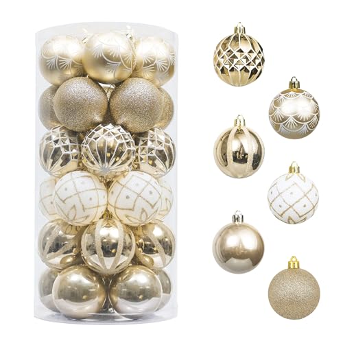 Valery Madelyn Christmas Ornaments Set, 30ct 2 Inches White and Gold Shatterproof Christmas Tree Decorations Ball Ornament...