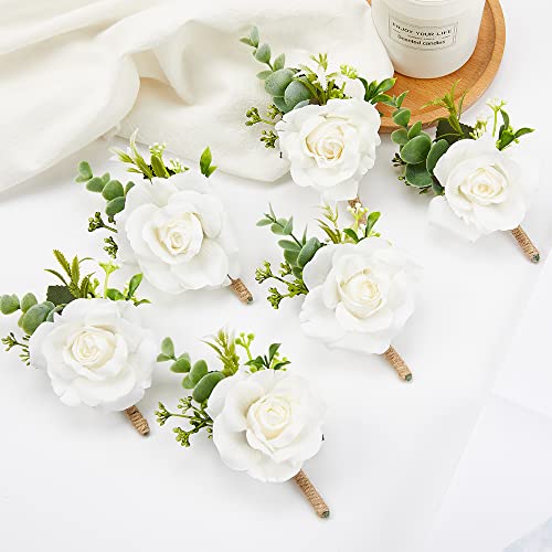 Meldel White Ivory Rose Wrist Corsage Boutonniere for Men Wedding Wrist Flower Corsage Hand Flower for Bride Bridesmaid Pr...