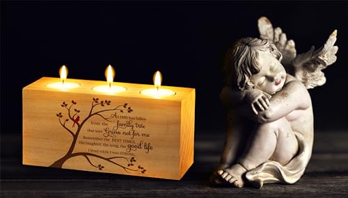 Sympathy Gifts for Loss of Loved One – Memorial Bereavement Gifts Candle Holders – Handcrafted Wooden Keepsake with Poem I...