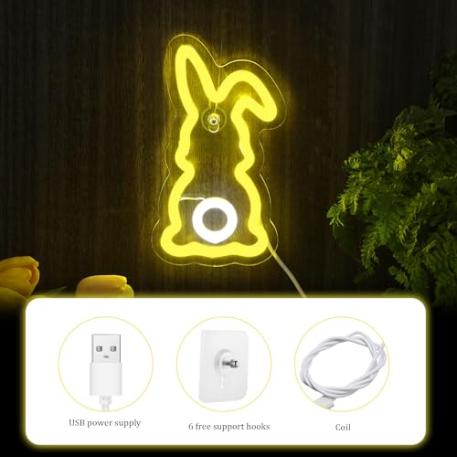 ROCEEI 3 Pcs Easter Neon Signs Bunny Rabbit Egg Neon LED Lights USB Easter Window Lights Wall Window Decor for Party Holid...