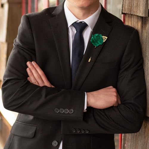 M METERXITY 48-Pack Flower Lapel Pins for Men, Golden Leaf Rose Boutonnieres Pin Groom Boutonnieres for Wedding/Dance/Part...