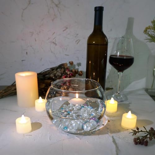 HWASHIN Set of 4 Clear Glass Vases, 6” W x 4.4” H, Round Candle Holders, Bubble Bowl, Flower Vases with Sponge Brush, Deco...