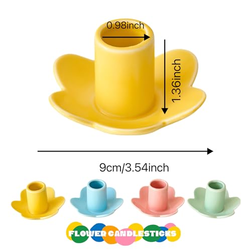 Colorful Ceramic Candlestick Holders Set of 4, Cute Easter Taper Candle Holders Chic Flower Shaped Table Centerpiece for W...
