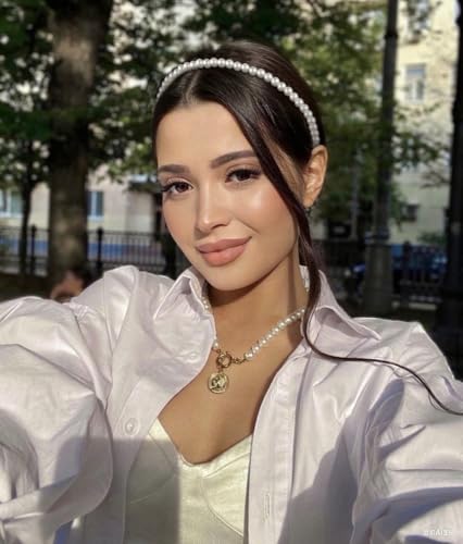 WOVOWOVO 5 Pcs Pearl Headbands for Women Non Slip White Pearl Hairbands Fashion Bridal Headband for Wedding Party Pearls H...