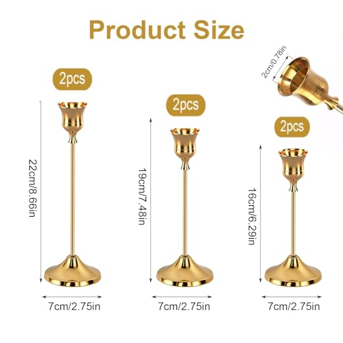 6pcs Gold Candle Holders, Candlestick Holders Taper Candle Holders for Pillar Candles Sticks Holder Decor Halloween Christ...