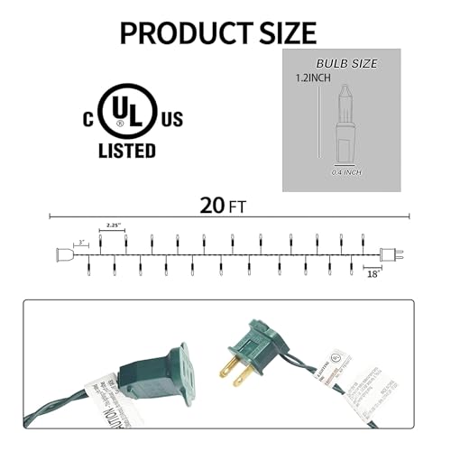 TW SHINE Warm White Christmas Lights Outdoor, 20FT 100 Count Incandescent Christmas Light Indoor, Waterproof Christmas Tre...