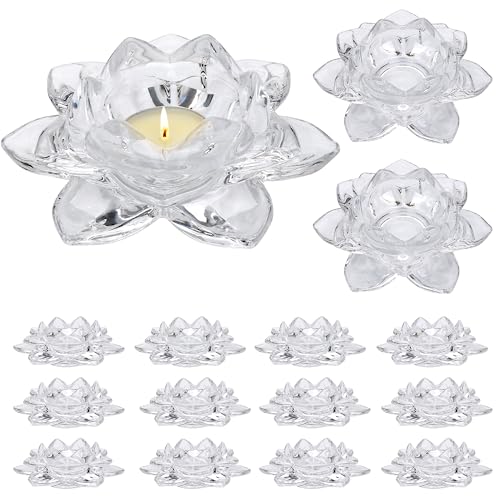 Salzesfalls Crystal Glass Lotus Candle Holders, Crystal Tealight Candle Holders, Votive Candle Holder for Home Decor, Wedd...