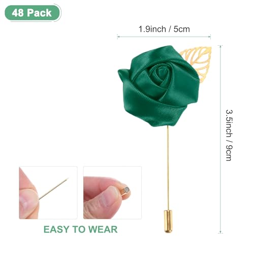 M METERXITY 48-Pack Flower Lapel Pins for Men, Golden Leaf Rose Boutonnieres Pin Groom Boutonnieres for Wedding/Dance/Part...