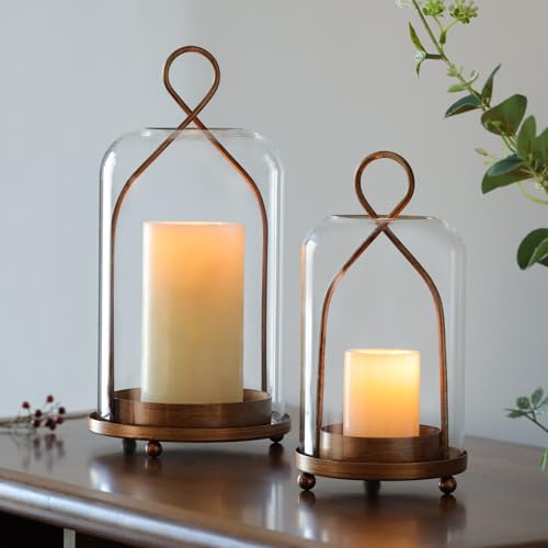 Hurricane Glass Candle Holders, Modern Farmhouse Coffee Table Decorations, Candle Holders for Pillar Candles Set of 2, Dec...