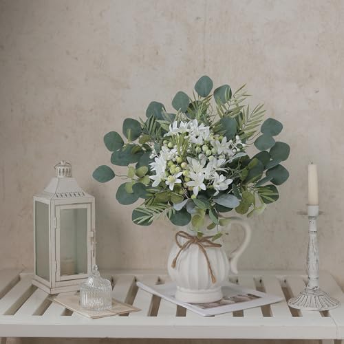 FOTEEWL 75 Pcs Artificial Greenery Stems Box Set,with 8 Kinds of Faux Plants and Fake Flowers for DIY Bridal Bouquets Wedd...