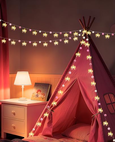 AceList 20 LED Bow String Lights with Pink Balls, USB & Battery Powered Fairy Lights for Bedroom, Bow Decor, Pink Bow Room...