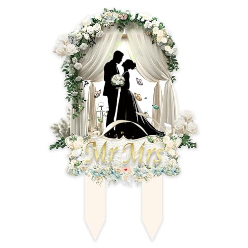 Wedding Toppers for Cake Bride and Groom - Mr and Mrs Cake Topper Wedding, Durable Bridal Cake Decor for Wedding Receptio...