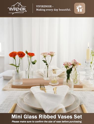 Glass Bud Vases Set of 24, Small Flower Vase in Bulk, Clear Mini Ribbed VaseS for Centerpieces, Modern Wedding Reception T...