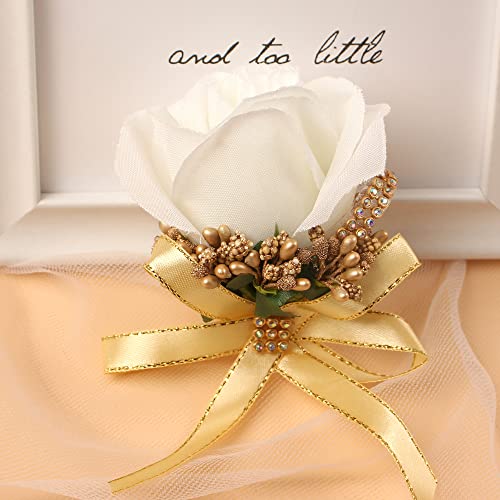 WANLIAN Rose Wrist Corsage Bridesmaid Corsage and Boutonniere Set for Wedding Prom Party Hand Flower Decoration Set of 2 (...