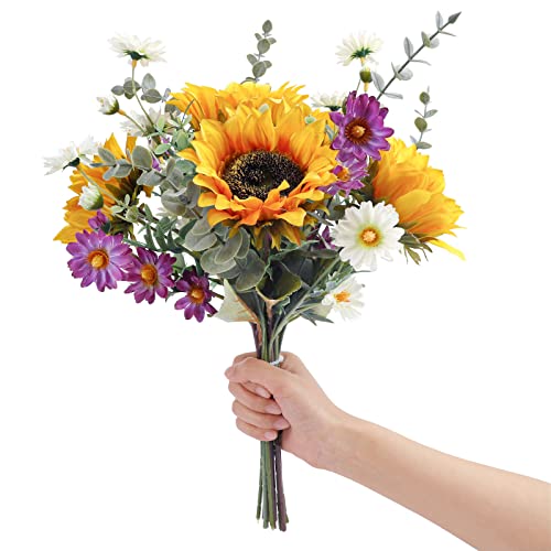 CEWOR Artificial Sunflowers Fake Cemetery Flowers for Grave Bouquet with Sunflowers for Bridal Bouquets Wedding Centerpiec...