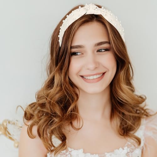 Jaciya Headbands for Women 4 Pack Pearl Headbands for Girls Knotted Headband for Women Top Knot Turban Hair Accessories