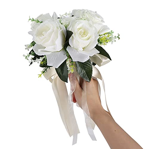 Horoper Wedding Bouquets for Bride, White Champagne Artificial Roses Flowers Artificial Bridal Bouquet, Peonies Artificial...